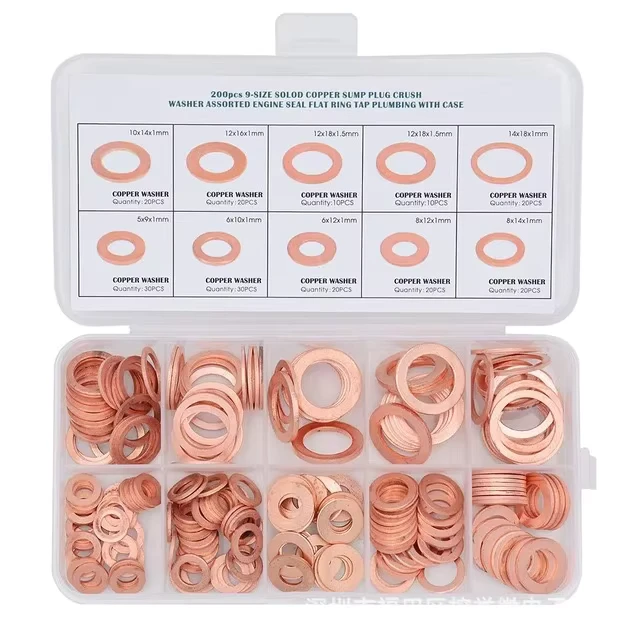 200Pcs Copper Washer Gasket Nut and Bolt Set Flat Ring Seal Assortment Kit with Box M8 M10 M12 M14 for Sump Plugs 300pcs 400pcs