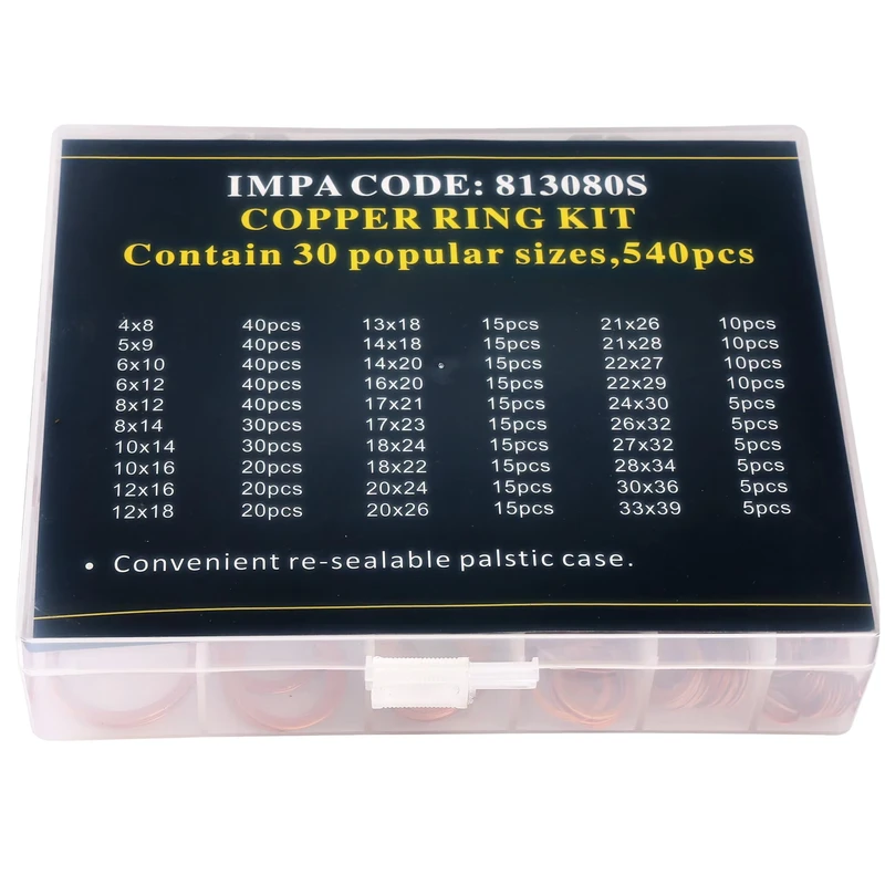 540 Pcs Copper Washer Stainless Steel Stainless Steel 316 Assortment Seal Gasket Ring Copper Gasket Copper Washer Kit