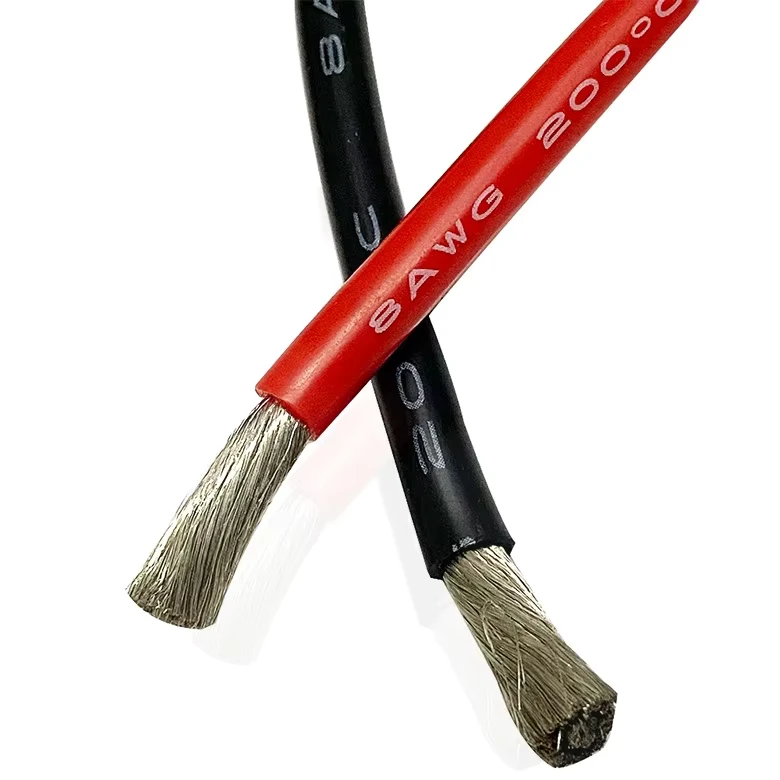 8AWG 1650 0.08 Tinned Copper Wire Soft Silicone OD 6.0mm Flexible Silicone Wire Rubber Stranded Red Black Heating Wire