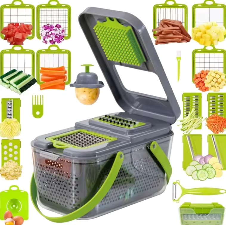 ABS Easy to Carry High Quality Upgrade 20 In1 High capacity Stainless Steel Blades Vegetable Chopper Slicer Set