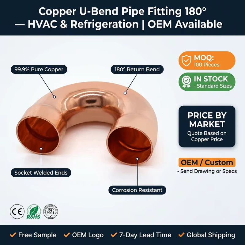 Air Condition U Type Bend Elbow Copper U Bend Pipe Fitting Refrigeration Copper 180 Degree Elbow Joint