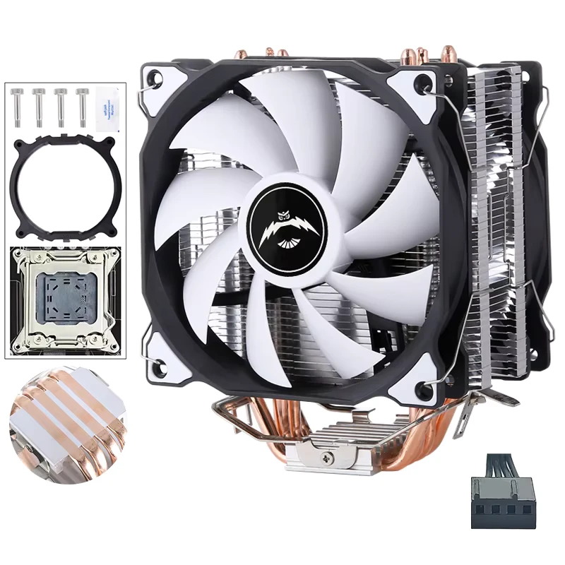 Air Cooled 2011 Pin CPU Heat Sink with Four Copper Tubes 120mm Desktop CPU Fan Silent X79 Motherboard X99 Illuminated