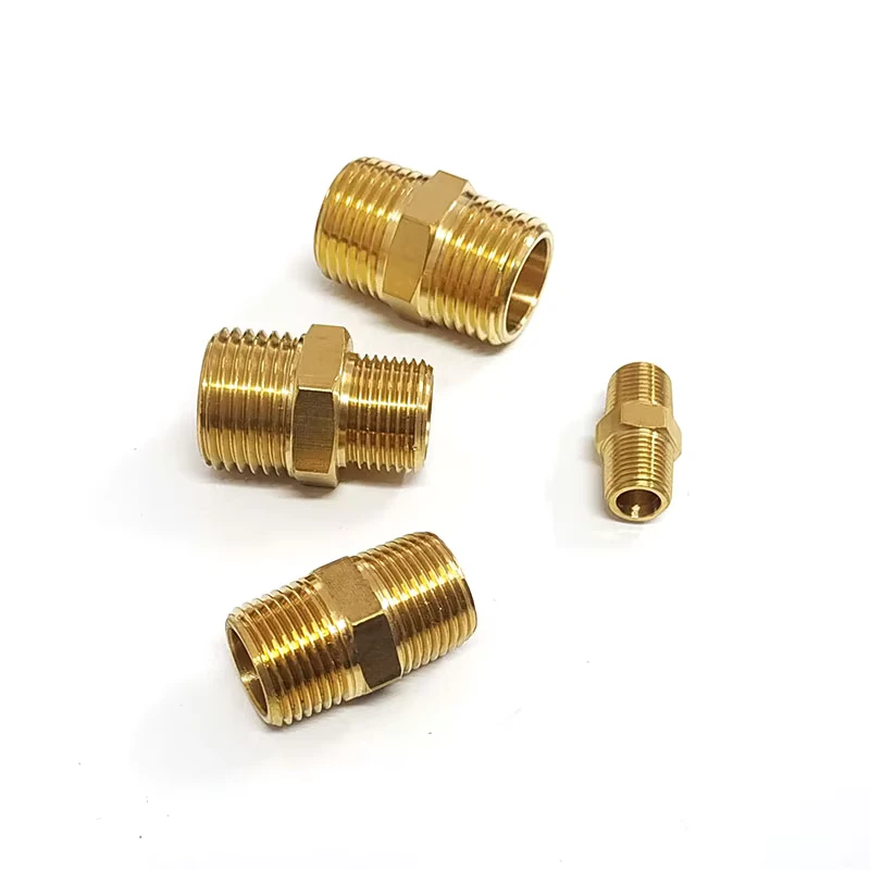 Brass Male Nipple Couplings Thread Hexagonal Connectors Brass Nipple Fitting