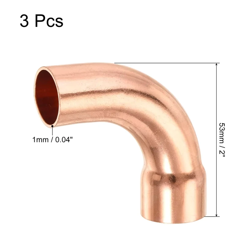 COEL05 Copper Pipe Fitting Reducing Short Turn Brazing Connection 3/4 Inch ID 90 Degrees High Pressure Smooth