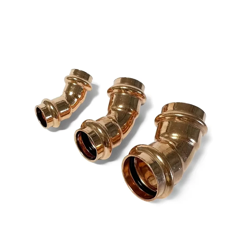 China Factory Forged 45 Degree Elbow Copper Press Fitting Equal & Reducer Smooth Surface 1 2″ to 4″ ASTM B88 OEM Customized