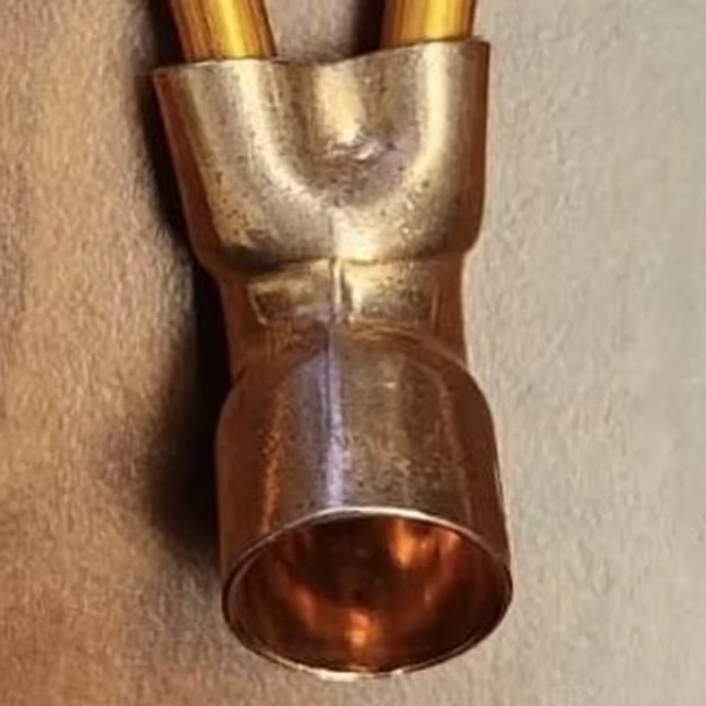 Copper 45 Degree Angle Elbow Fittings 1 2 ID to Double 3 16 ID Model Number Head