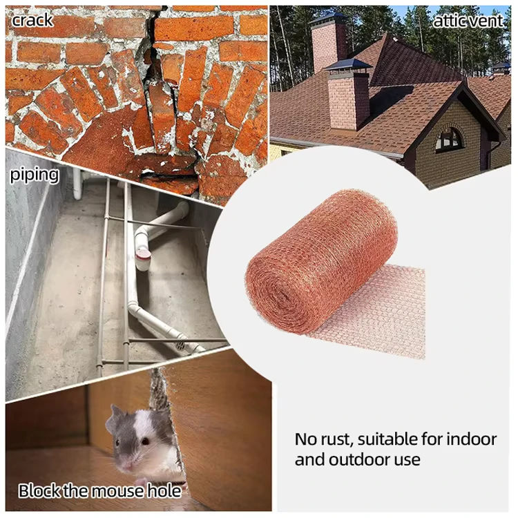 Copper Mesh Roll Durable Pure Copper Wire Mesh for Gap Blocker in Gardens and Houses Filter Application