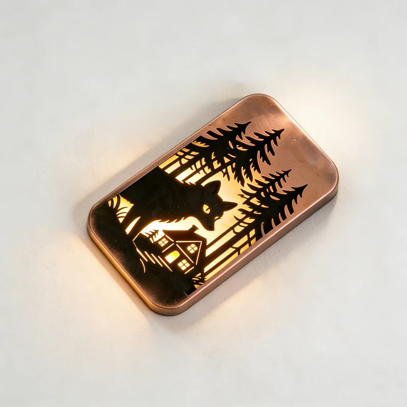 Custom Design Engraved Plated Fox Forest Cabin Scene Copper Ingot Festival Gift Nature Decor Collectible Copper Bar