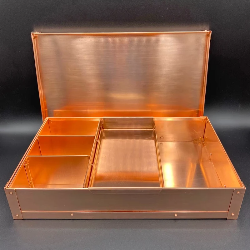 Custom Handmade Luxury Solid Copper Heavy gauge Jewelry Box Keepsake Storage Organizer Set with Lid and Dividers for Anniversary