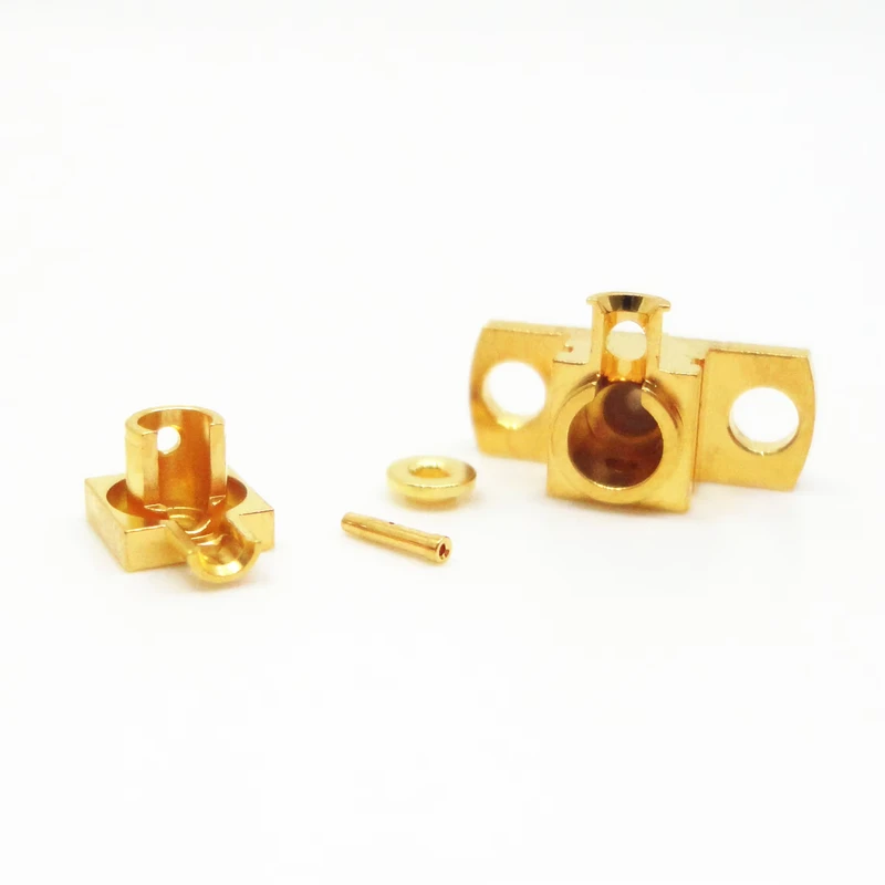Gold Plated 50 Ohm Right Angle 2 Hole Flange Mount SMP Jack RF Connector for Cable