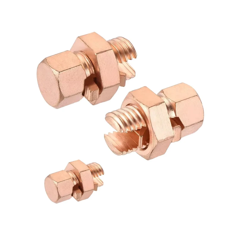 Heavy Duty Copper Hexagon Head Split Bolts Nuts Line Taps for Electrical Grounding Connections for Bonding Applications DIY