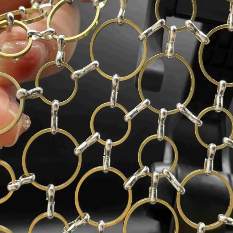 High Quality Golden Decorative Metal Mesh Woven Curtain Fabric with Customizable Length & Width and Cutting Service