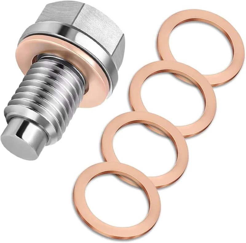M14x1.5 Magnetic Oil Drain Plug Stainless Steel Nut Bolt with 5PCS Copper Crush Washer Anti Leakage Engine Oil Pan Screw
