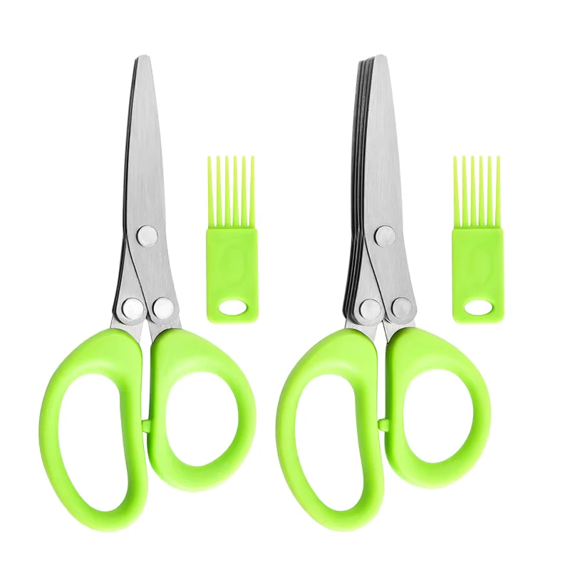Multifunctional Five Layer Stainless Steel Scallion Scissors Artifact with Plastic Handle for Seaweed Food Paper Shredding