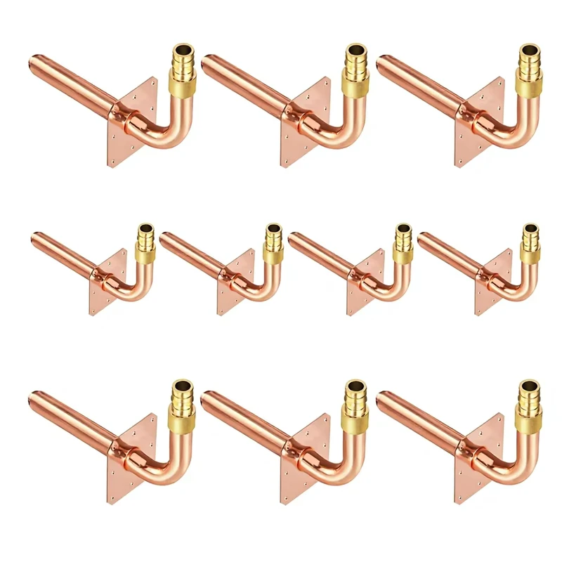 Pack 10 Copper Stub Elbows Wall Flange PEX A 1 2” 6” Length Easy Install Lead Free Barb Crimp Hexagon Head Surface Treatment