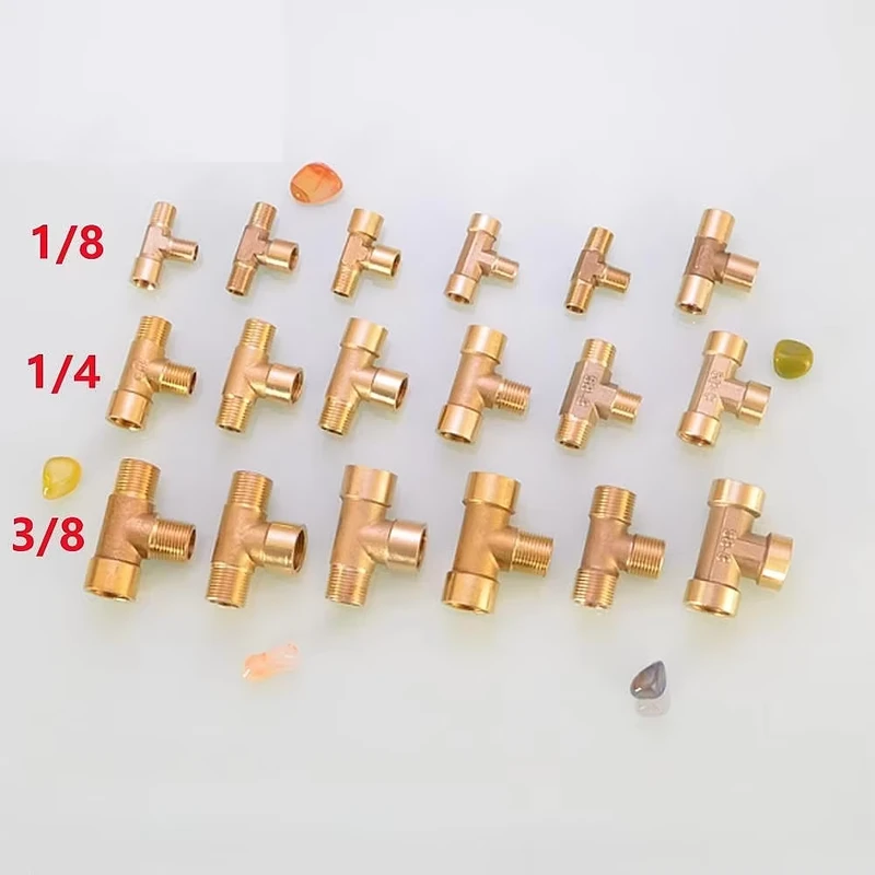 Pneumatic Brass Pipe fitting Male Female Thread conversion connect 1/8″ 1/4″ 3/8″ BSP Tee Type copper water oil gas adapter