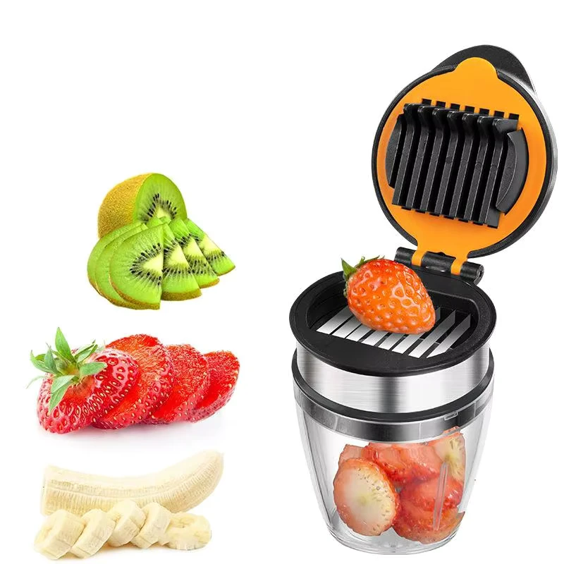 Portable Stainless Steel Mini Fruit Slicer Cup Easy Carry Clean Egg Banana Grape Mushroom Kiwi Chopper for Fruit Vegetable Tools