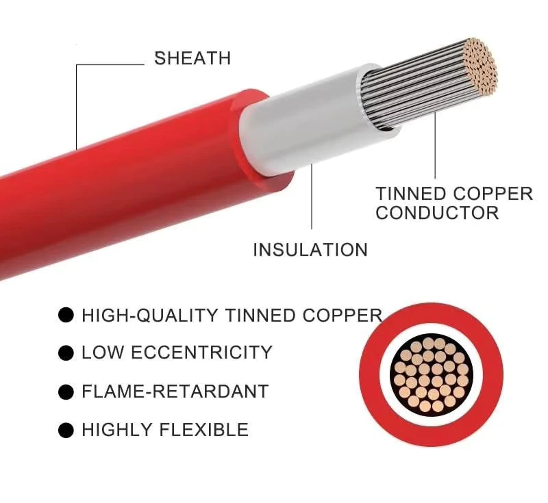 Pv Cable 10mm Dc Wire Rated 4mm² & 6mm² Pv1-f Photovoltaic 16mm2 Cuivre Iec 100m Pv Cable