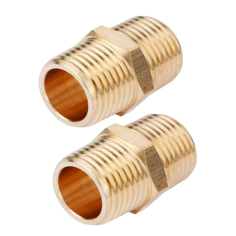 Solid Brass Hex Nipple 1/2″ NPT Male x 1/2″ NPT Male Threaded Pipe Fitting Double Male Pipe Connector Adapter