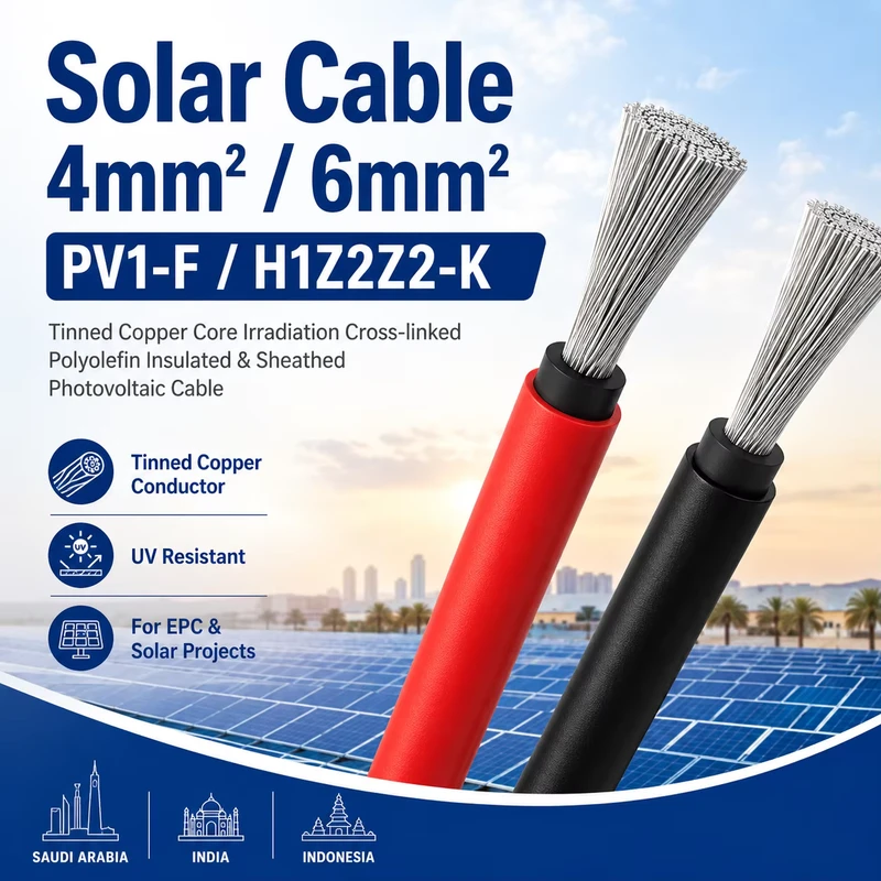 YUEHUA H1Z2Z2 K DC PV Wire 1*4.0 1*6.0 mm Red Black XLPO Insulation Tinned Copper Low Voltage UV Resistant 1.5KV DC 90C